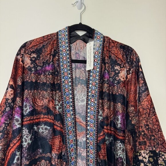 Soft Surroundings Velvet Kimono Wrap One Size Open Front Topper Jacket Boho New - Picture 3 of 8